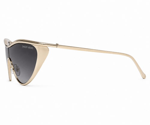 Betty Jean polished gold cat-eye shield sunglasses, angled side view — Shady Views