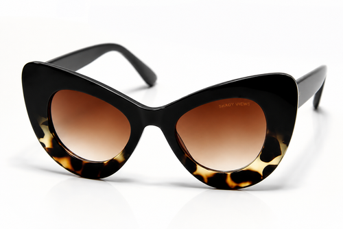 Consuelo black and tortoise cat-eye sunglasses with gradient lenses, angled view — Shady Views