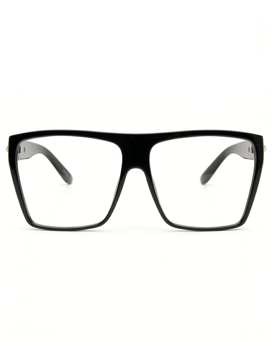 New Obsession glossy black flat-top square clear glasses — part of The OG Two-Pack bundle