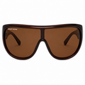 The Muse oversized deep brown shield sunglasses with warm cognac lenses, front view — Shady Views