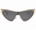 Betty Jean gold cat-eye shield sunglasses with dark smoke lenses, front view — Shady Views