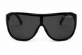 The Icon oversized glossy black shield sunglasses with dark smoke lenses, front view — Shady Views