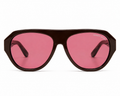 Noir oversized espresso brown aviator-shield sunglasses with hot pink lenses, front view — Shady Views